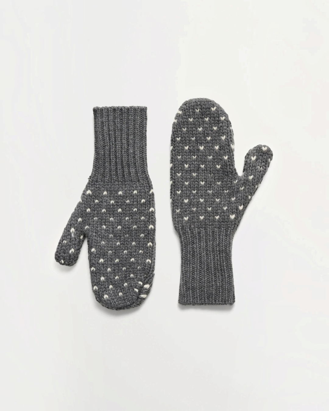 Moufles Merci Paris Skall Studio Misty en laine recyclée grise avec motif jacquard à petits points blancs