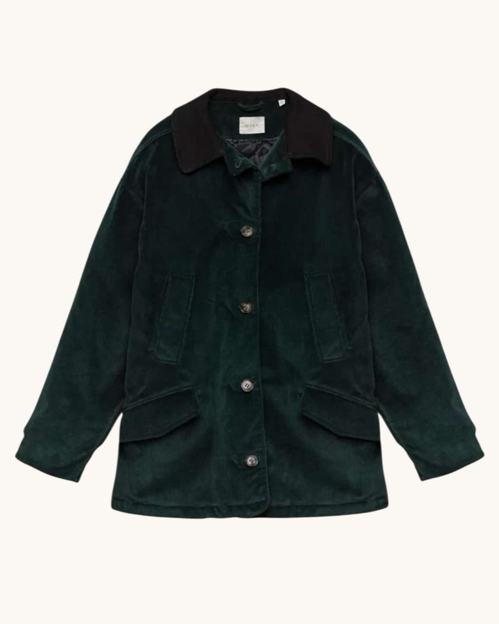 Pemberton jacket Merci Paris in deep green corduroy with contrast suede collar and faux horn buttons