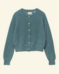 Cardigan bleu Dôen Petra en mélange d'alpaga et laine mérinos avec boutons en coquillage et finitions côtelées
