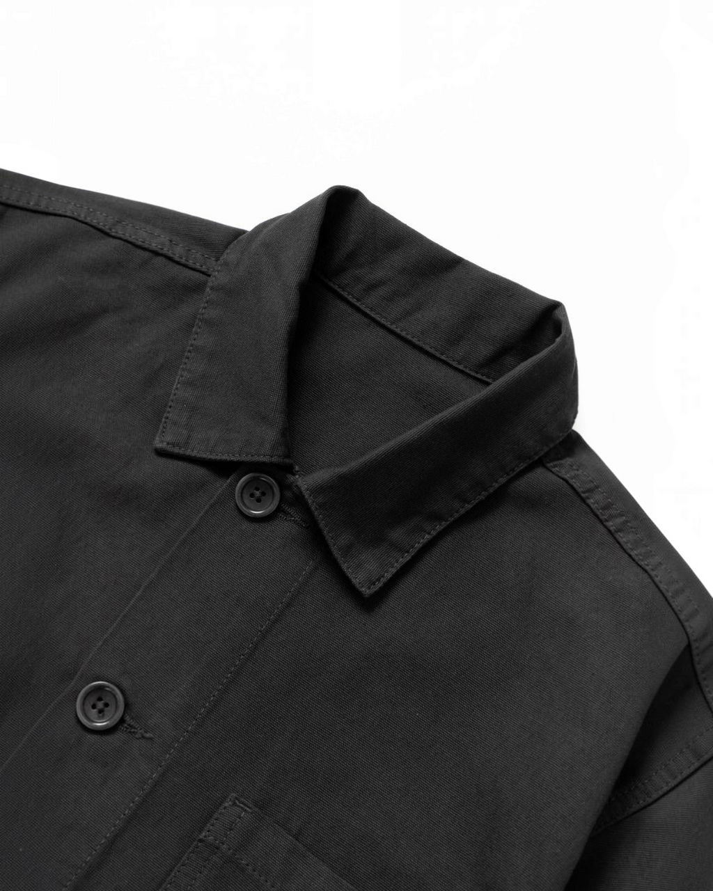 Veste de travail Merci Paris Service Works en toile de coton biologique noire avec col classique et boutons