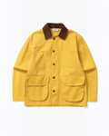 Veste cirée jaune Merci Paris Service Works en coton biologique avec col contrastant en velours côtelé marron