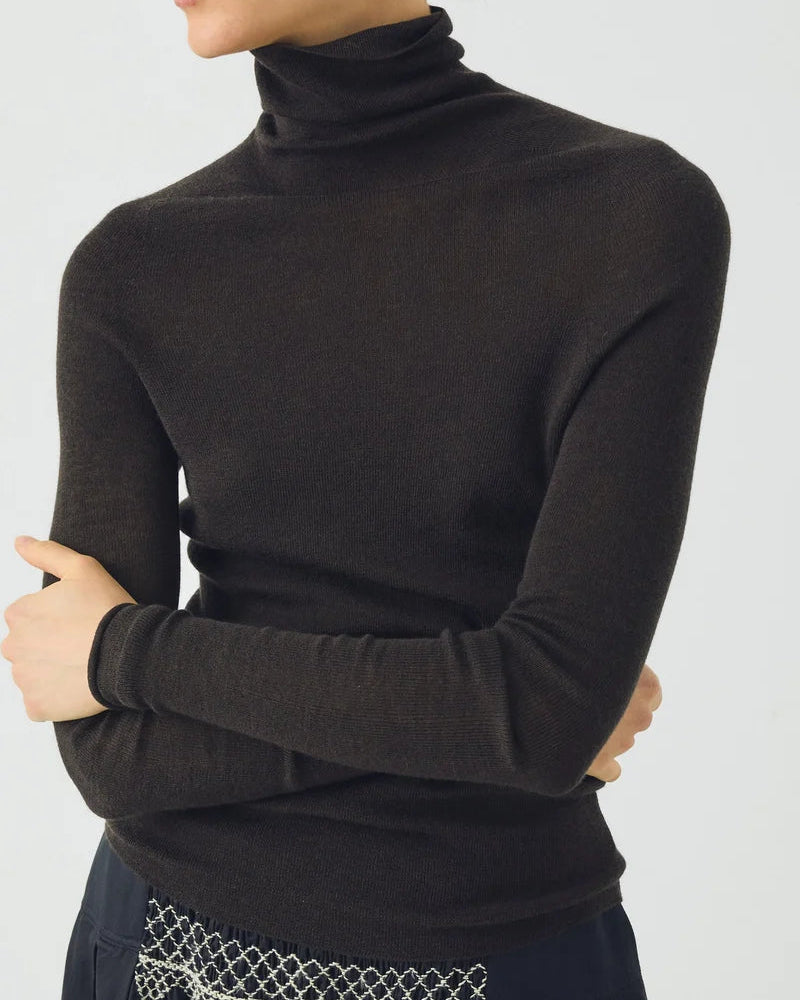 Toast - High Neck Wool Sweater - Brown Umber