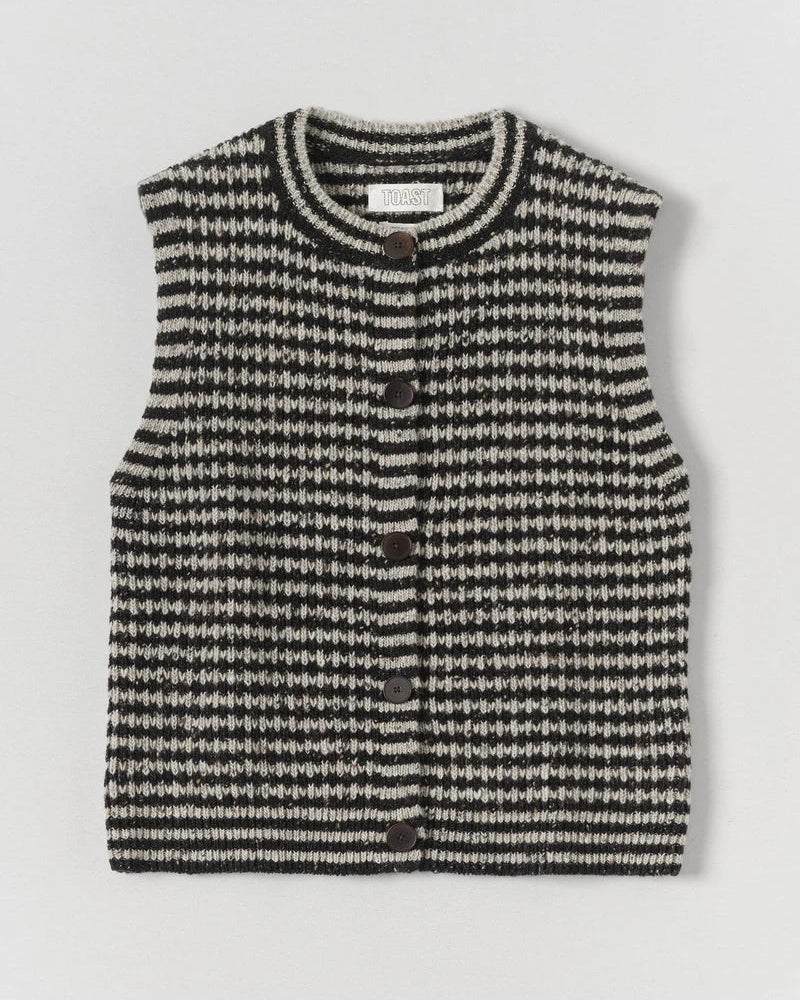 Toast - Pull Sans Manches Laine Donegal - Lin & Charbon