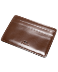 Porte-cartes slim Merci Paris Il Bussetto en cuir marron foncé à tannage végétal avec logo embossé