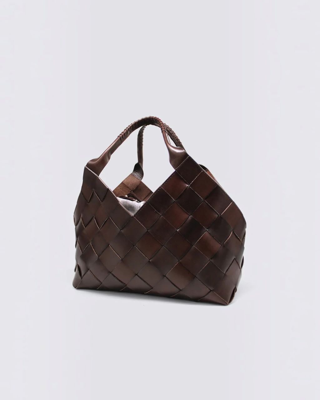Sac Castello Merci Paris en cuir de vache marron foncé tressé à la main avec doublure en coton amovible