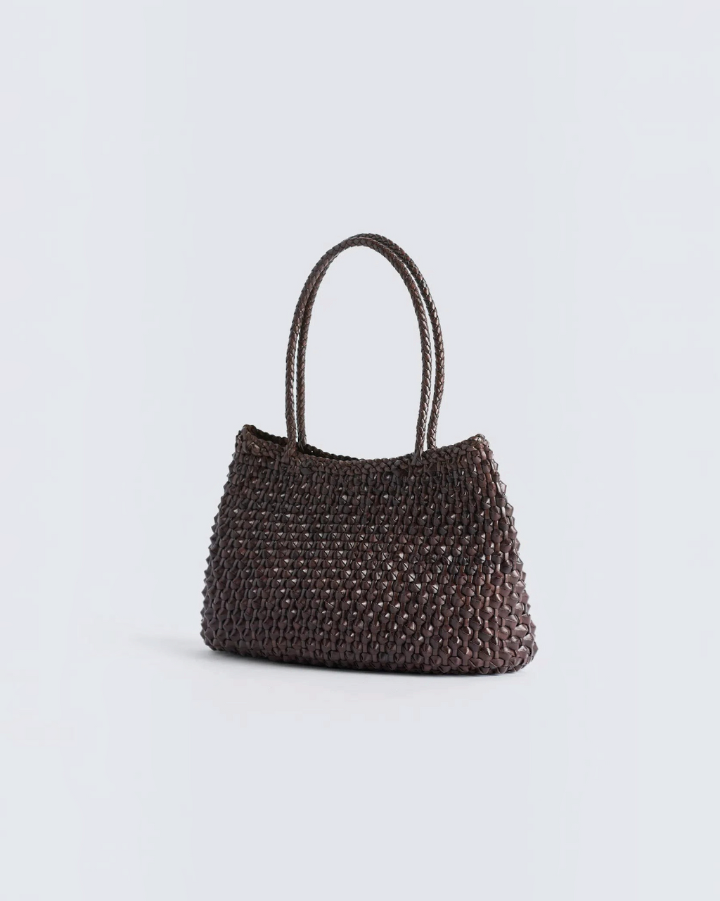 Basket bag Merci Paris Dragon Diffusion Santa Croce in dark brown woven buffalo leather with shoulder straps