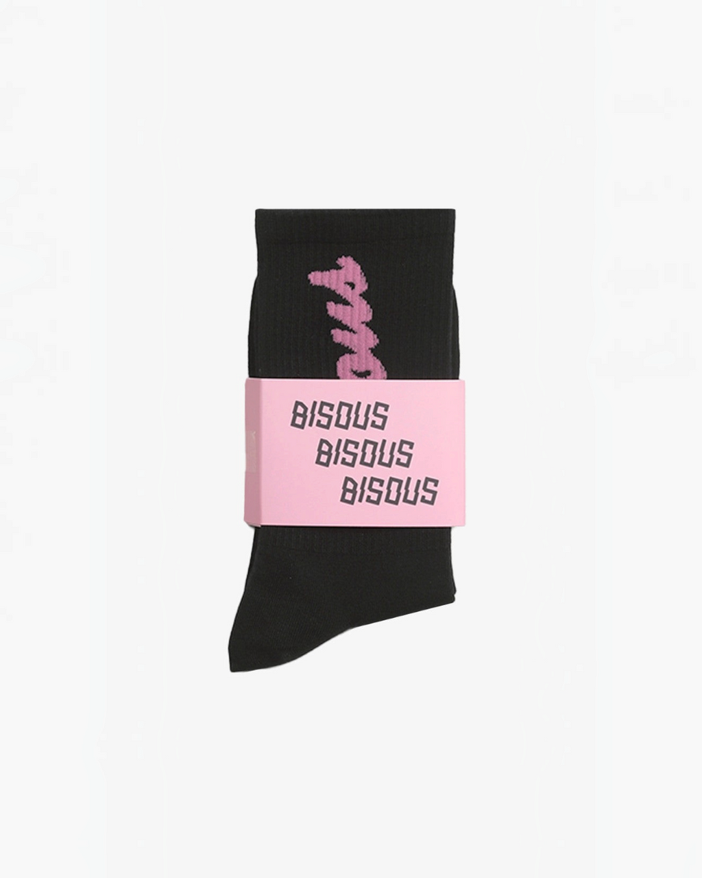 Chaussettes noires Merci Paris Bisous Skateboard en coton avec logo rose et bandeau d'emballage assorti