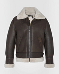 Blouson bomber Merci Paris Schott en cuir de mouton marron vieilli avec col et doublure en peau lainée crème