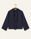 Masscob - Milena navy top on wooden hanger with label Masscob