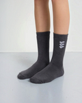 Chaussettes mi-mollet Merci Paris Bisous Skateboard en coton gris anthracite avec broderie blanche Bisous Bisous
