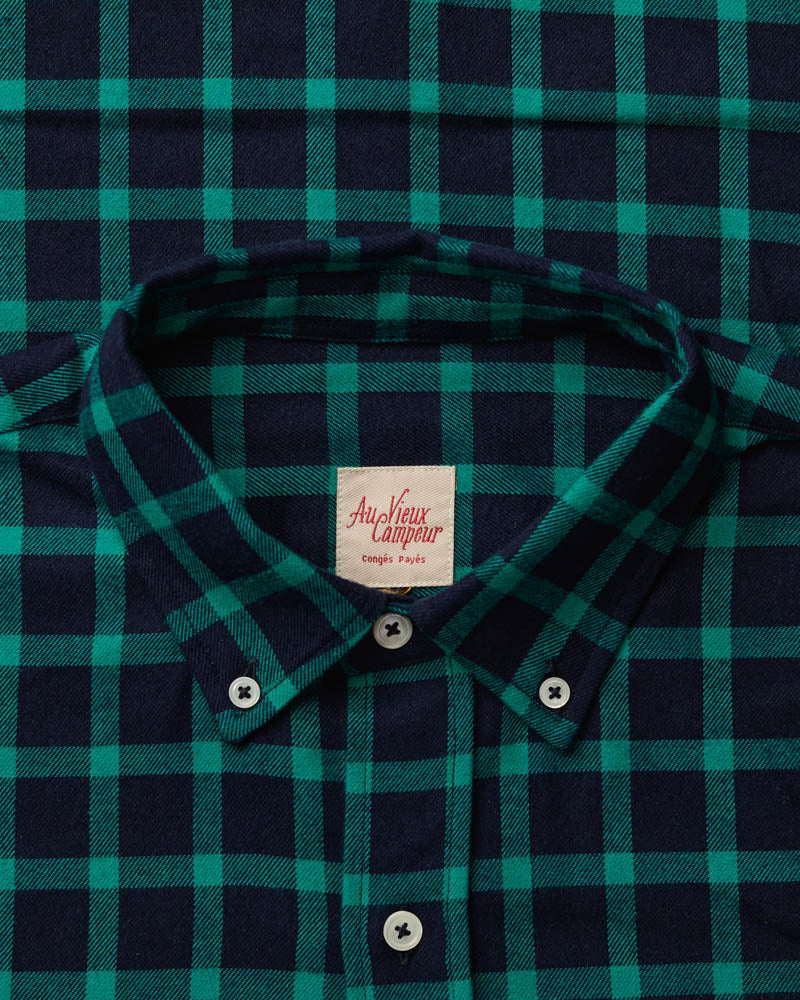 Au Vieux Campeur - Paid Holidays - Elmer Flannel Shirt - Navy & Water Green